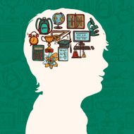 Boy silhouette with education icons