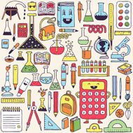 Colorful school supplies Hand drawn vector illustration