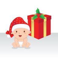 Cute baby girl with Christmas gift