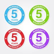 5 Years Warranty Colorful Vector Icon Design