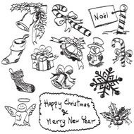 doodles hand drawn of christmas set