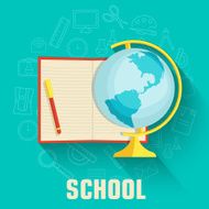school concept globe with notepad icon set background N2