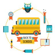 Back to school background with study icons School bus
