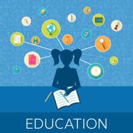 back to school abstract background of flat icons girl concept N2