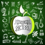 Back to school background with papercut red apple N3