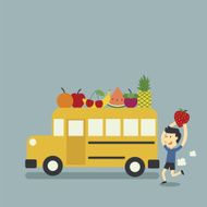 school bus and fruit