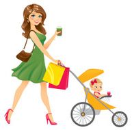 Mom Walking Baby In Stroller