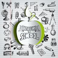 Back to school background with papercut red apple N4