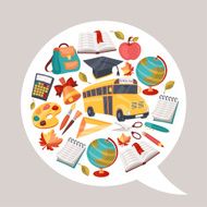 School background with education icons and symbols
