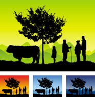 People on a farm silhouette