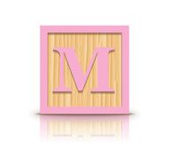 Vector letter M wooden alphabet block