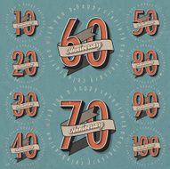 Anniversary sign collection and cards design in retro style N2