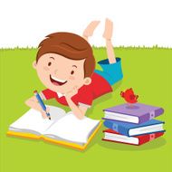 Little boy writing with books Creative Writing