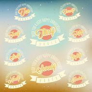 Anniversary sign collection and cards design in retro style N3