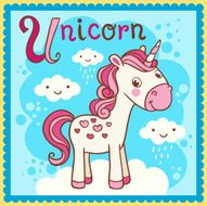 Illustrated alphabet letter U and unicorn