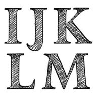 Doodle scribble sketch alphabet letters IJKLM