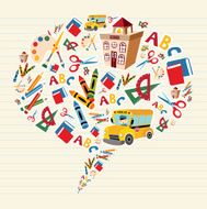 Back to school supplies in bubble shape N2