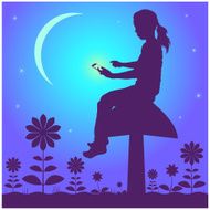 Mobile girl at night