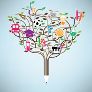 Pencil tree shaped made with school icons N3