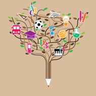 Pencil tree shaped made with school icons N4