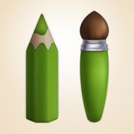 Cartoon paintbrush and pencil