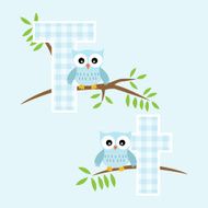 Alphabet for baby boy with owl vector letters T