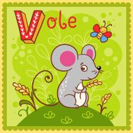 Illustrated alphabet letter V and vole