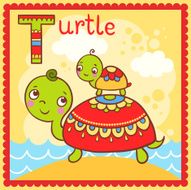 Illustrated alphabet letter T and turtle
