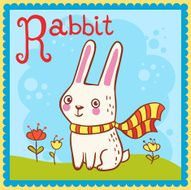Illustrated alphabet letter R and rabbit