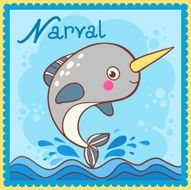 Illustrated alphabet letter N and narval