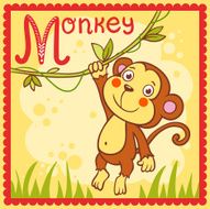 Illustrated alphabet letter M and monkey