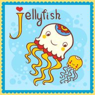 Illustrated alphabet letter J and jellyfish