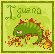 Illustrated alphabet letter I and iguana