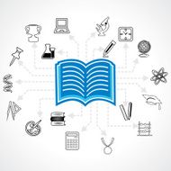 set of educational icon around book