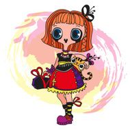 gothic girl in dress with a cat