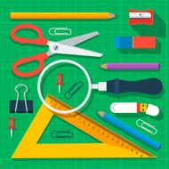 Colorful school supplies flat design