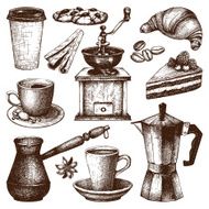 Vintage coffee pastry and spice illustration