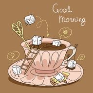 Cup of coffee with cute cubes sugar (vector)