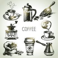 Hand drawn coffee set