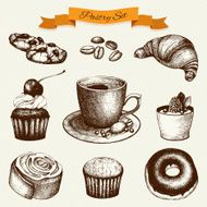 Vintage coffee and pastry illustration