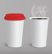 Take-out coffee in cardboard closed and opened cups Vector illustration