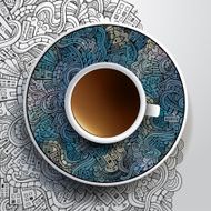 Cup of coffee with city doodles ornament