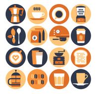 Icons with silhouettes of coffee shop