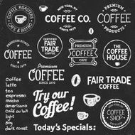 Coffee chalkboard text and symbols