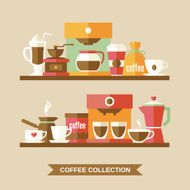 Coffee elements on shelves
