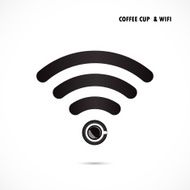 Hot coffee cup and wifi sign Technology business background