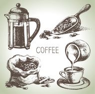 Hand drawn coffee set N2