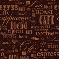 Coffee themed words repeating seamless background N2