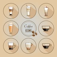 trendy flat design style coffee types icons- vector collection