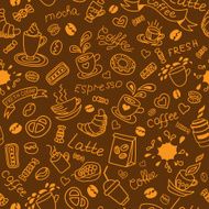 Seamless coffee background Bakery products Doodles pattern